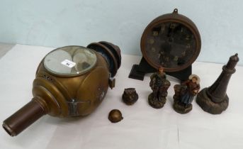 A mixed lot: to include a late Victorian brass coaching lamp  18"h