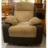 An R R Chair Bradley electrically adjustable recliner armchair, upholstered in chocolate brown and