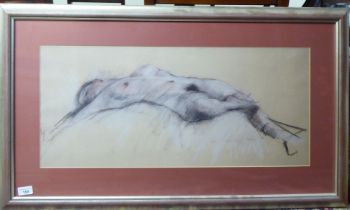 Jean Harvey - 'Sleeping Nude'  charcoal  bears a signature  13" x 29"  framed