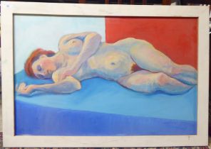 Jean Harvey - a reclining nude  oil on canvas  bears a signature  19" x 30"  framed