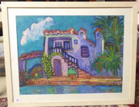 Jean Harvey - a Mediterranean house  pastel  bears a signature  18" x 24"  framed