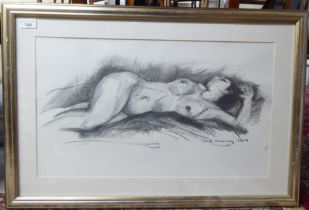 Jean Harvey - a reclining nude  charcoal  bears a signature  13" x 22"  framed