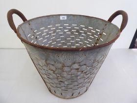A galvanised iron twin handled olive bucket