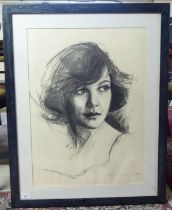 Jean Harvey - a head and shoulders portrait  charcoal  bears a signature  19" x 26"  framed