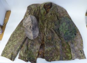 A German military camouflage smock, cap and helmet cover (Please Note: this lot is subject to the