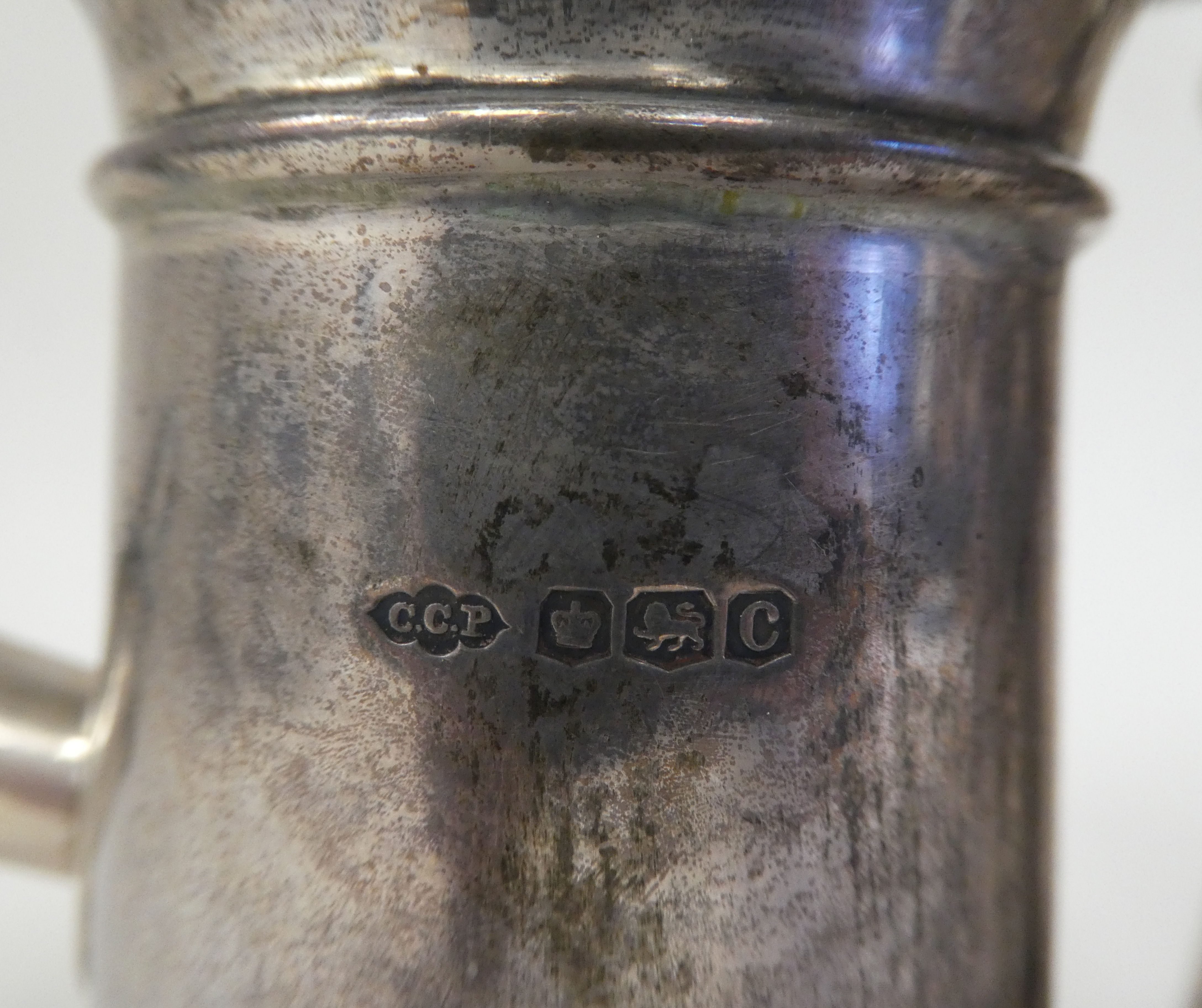 A pair of silver chocolate pots of tapered, cylindrical form with decoratively pierced and flared - Image 5 of 6