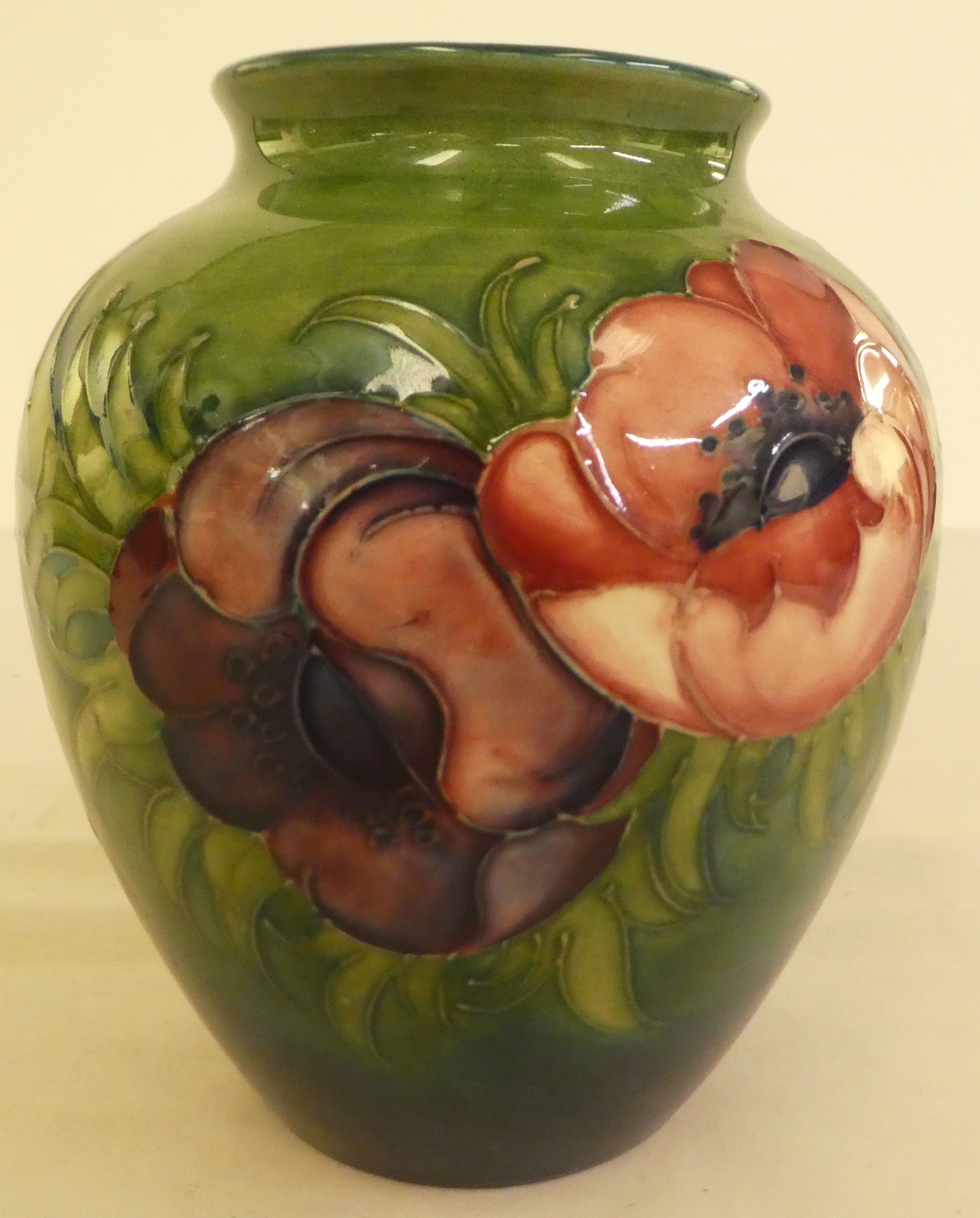 A Moorcroft pottery Anemone pattern vase  bears a painted signature  6"h - Image 2 of 3