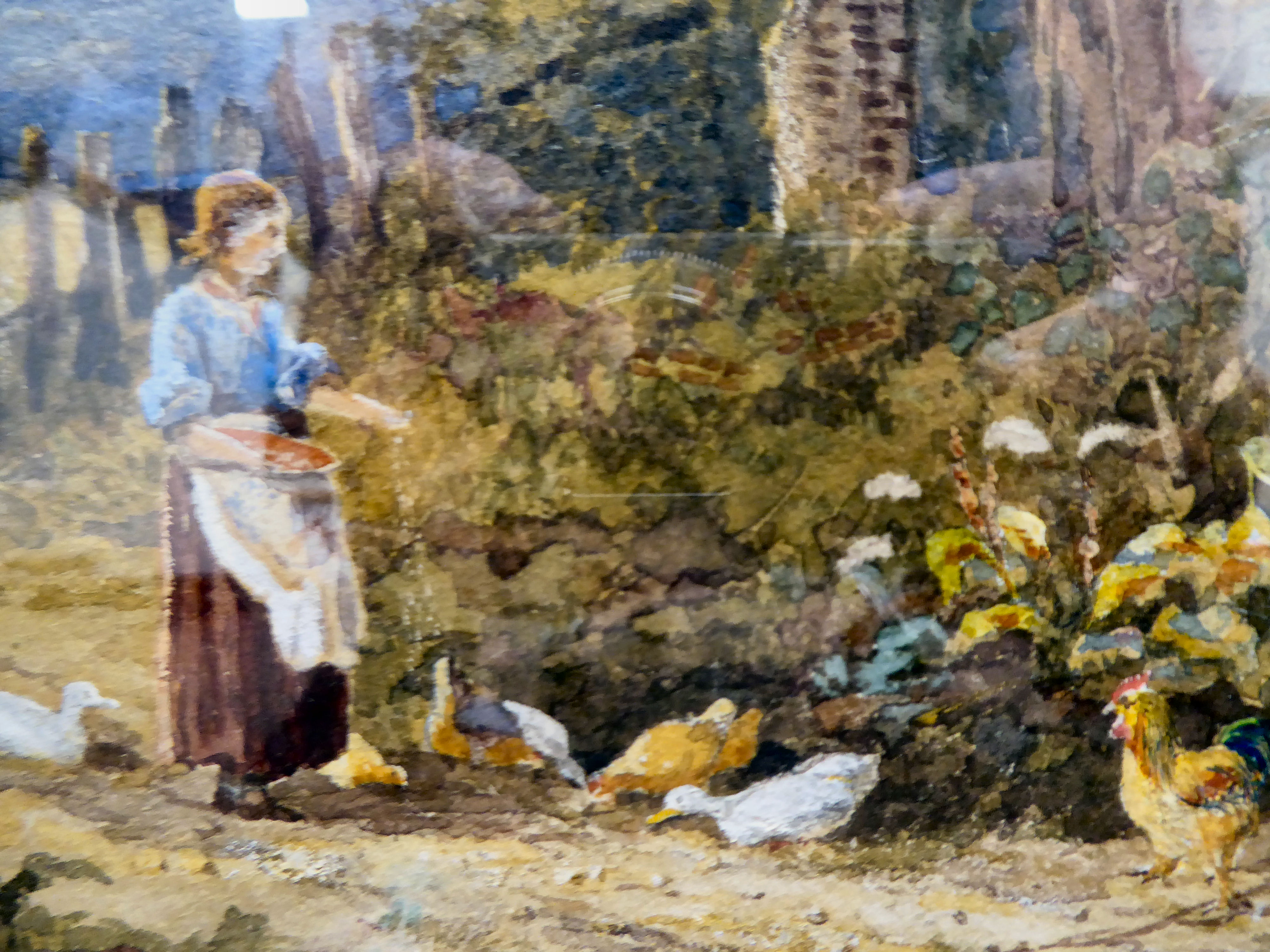 Albert Stevens - 'Feeding Poultry'  watercolour  bears a signature & label verso  14" x 19"  framed - Image 3 of 4