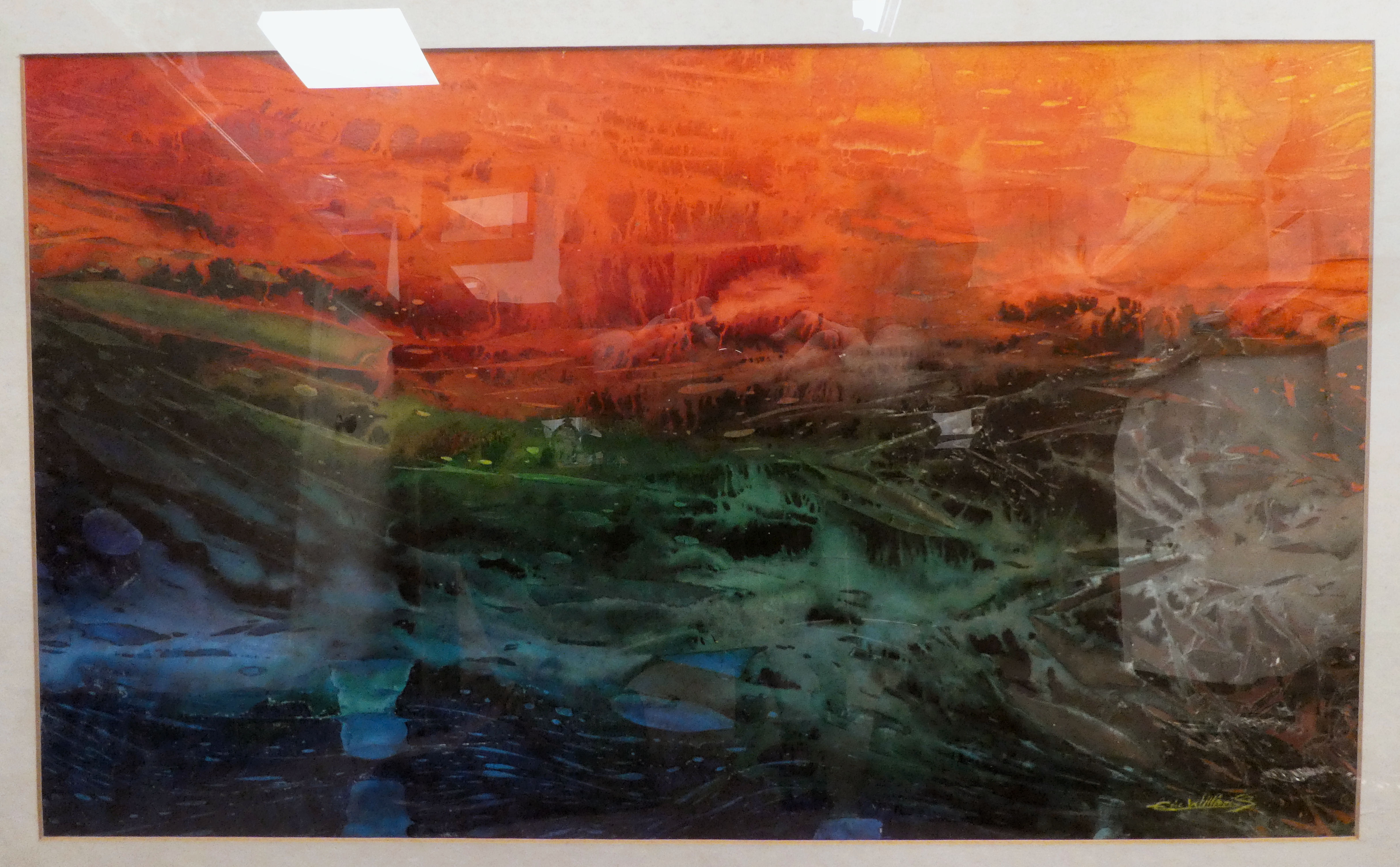 Eric Williams - 'Burning Sunset'  mixed media  bears a signature  16" x 26"  framed - Image 2 of 4