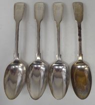 A set of four early Victorian silver fiddle pattern tablespoons  Samuel Hayne & Dudley Cater  London