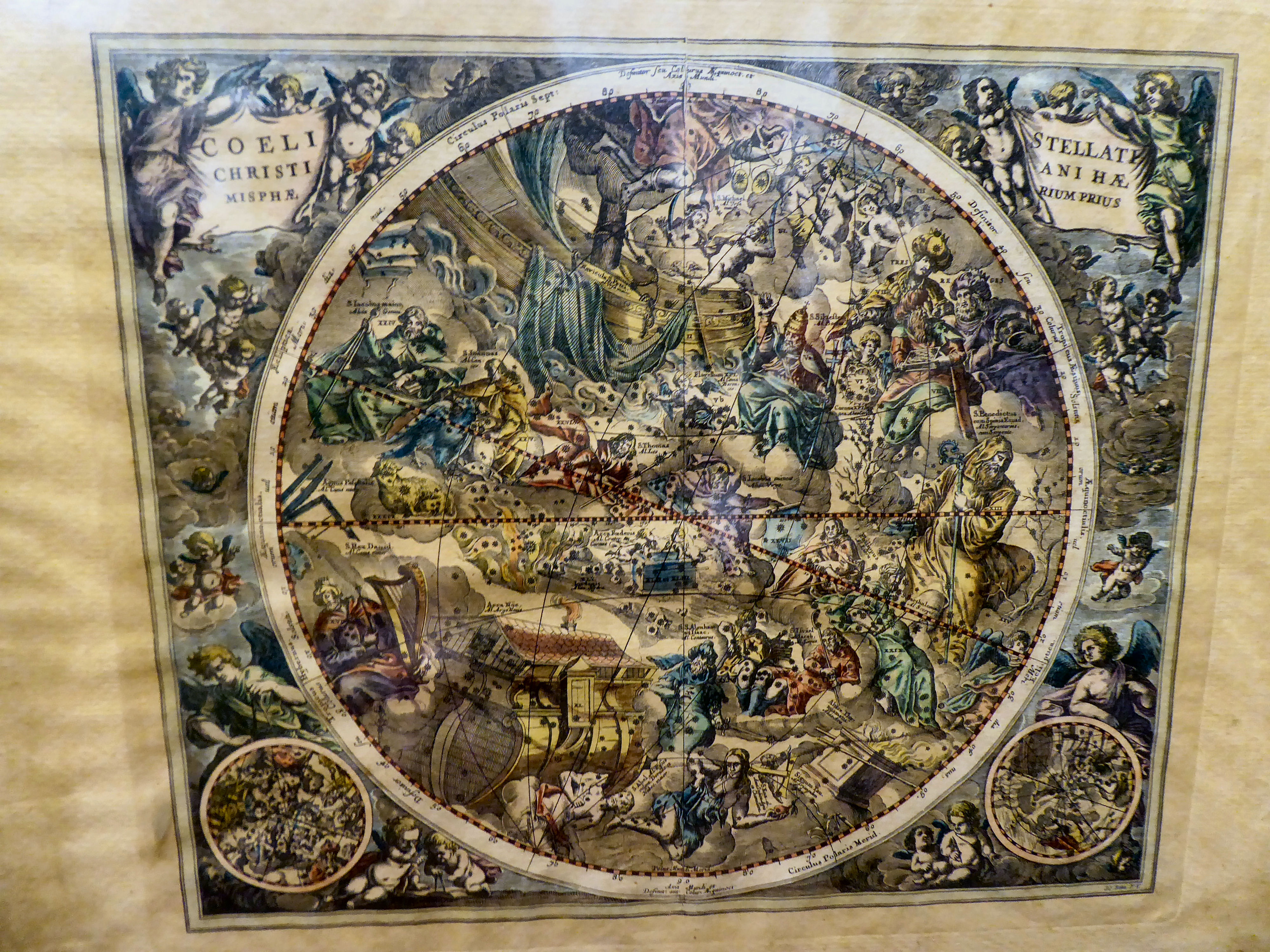 Two 19thC reproductions of coloured prints, viz. 'Cellarius Celestial Map from the Northern - Image 4 of 5