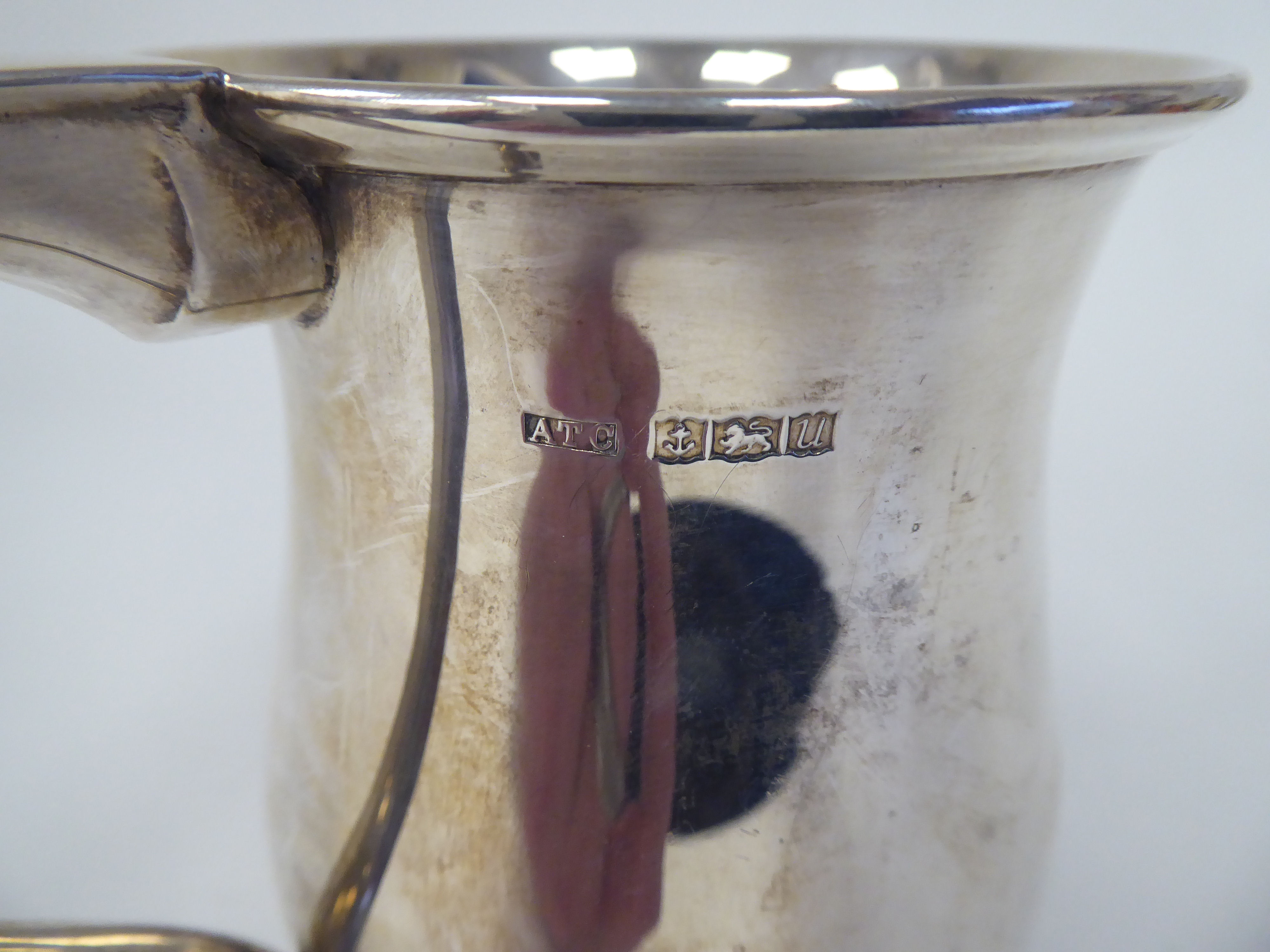 A silver one pint mug of baluster form with an S-scrolled hollow handle, on a deep footrim  AT - Image 4 of 4