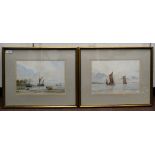 Alan Whitehead - 'Riverbank Moorings' and 'Cruising on the Blackwater'  watercolours  bearing