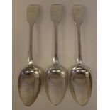 A set of three early Victorian silver fiddle pattern tablespoons  Joseph & Albert Savoury  London