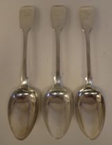 A set of three early Victorian silver fiddle pattern tablespoons  Joseph & Albert Savoury  London