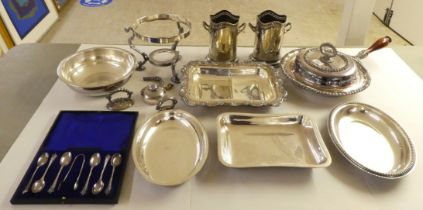 Silver plated tableware: to include a pair of twin handled bottle coasters  7"h