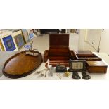 A mixed lot: to include an early 20thC oak oval, twin handled serving tray 16"w; and a