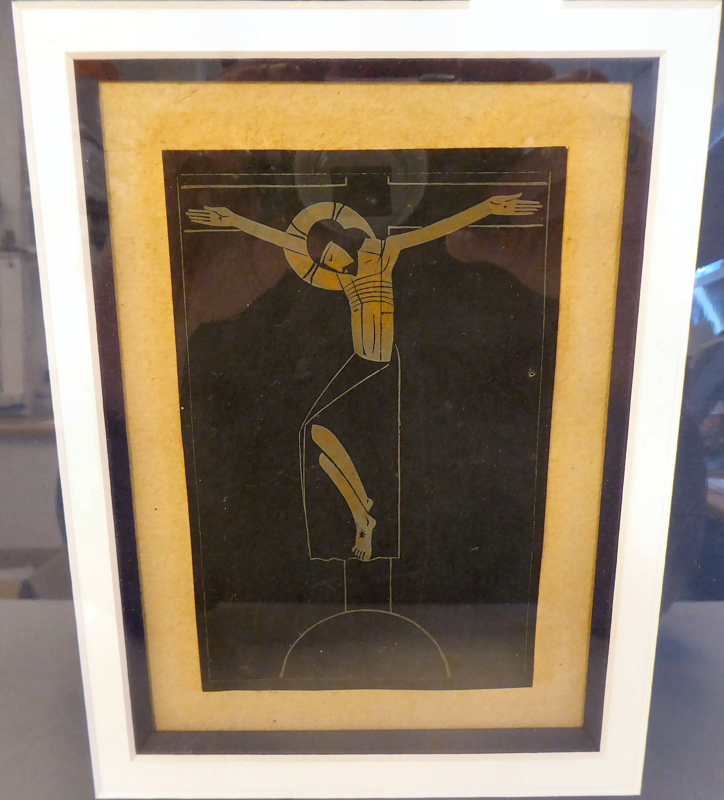 Eric Gill - a study of The Crucifixion  mixed media  bears an inscription verso  5.5" x 3.5"  framed - Image 2 of 4