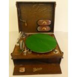 Mid 20thC Dulcette oak cased gramophone  7"h  14"w