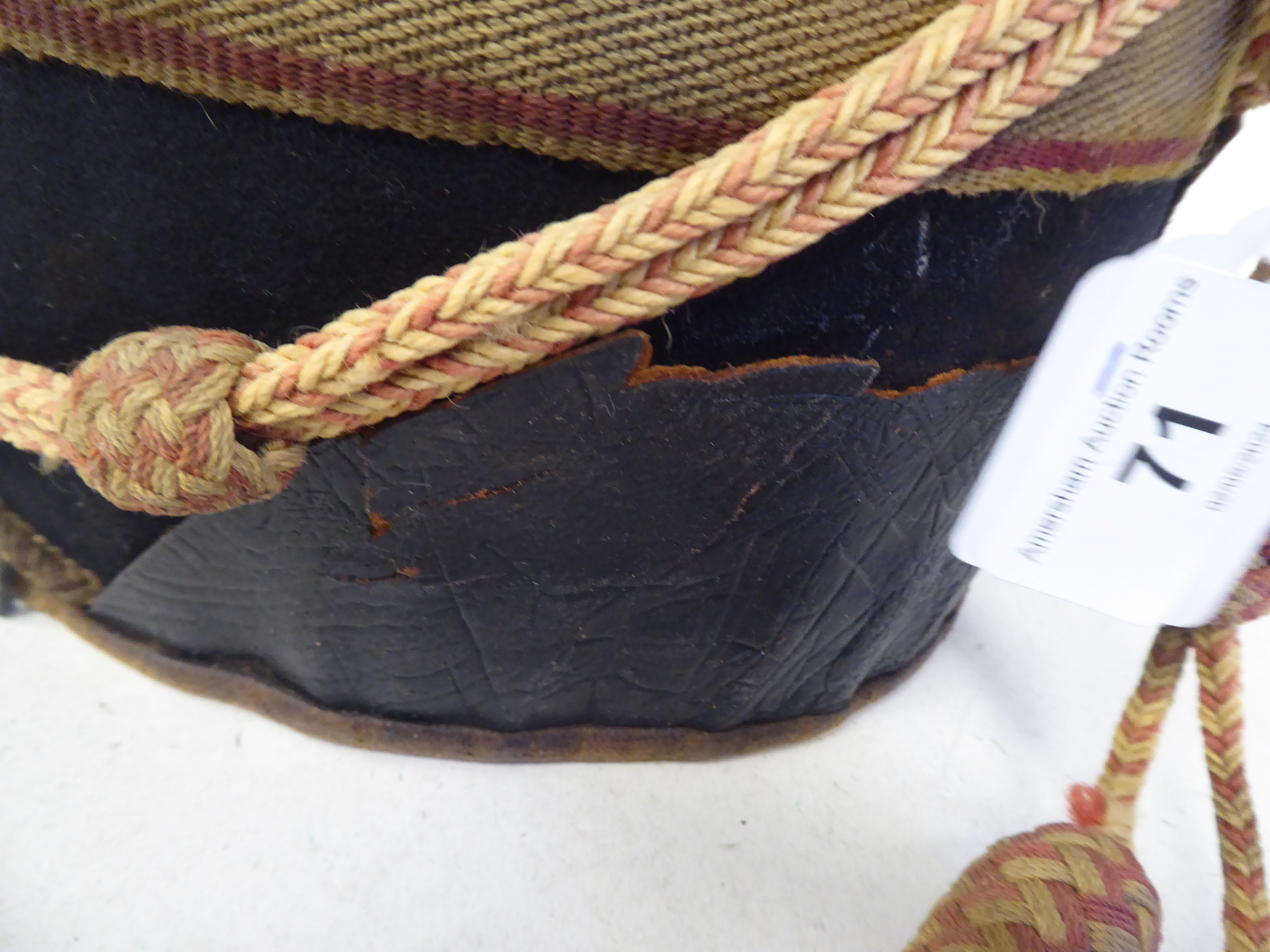 A mid 19thC Gloucestershire Hussars shako with a hide liner (Please Note: this lot is subject to the - Image 6 of 7