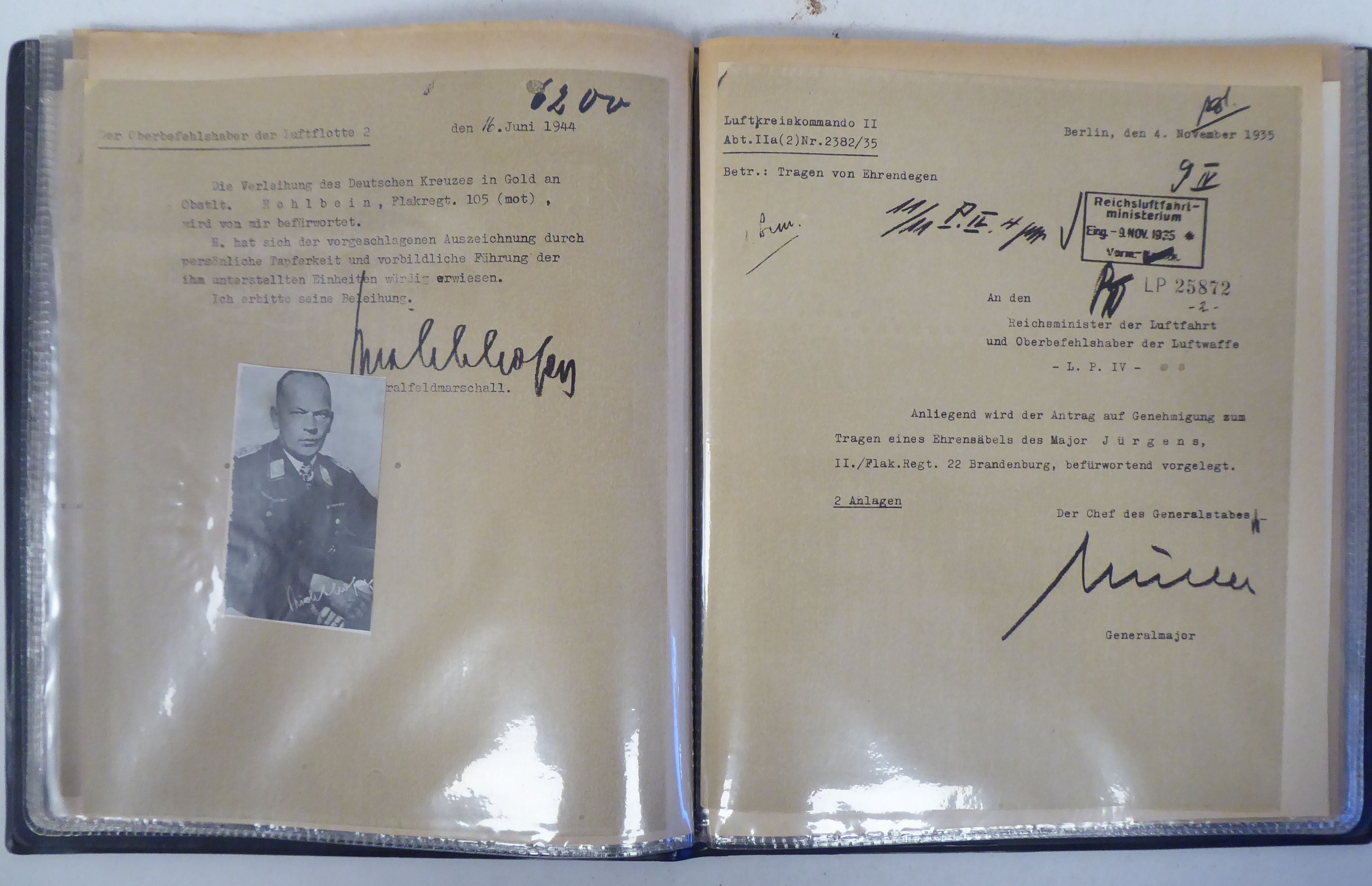 A German World War II era SS flag; and an album of miscellaneous German military orders/documents ( - Image 5 of 9