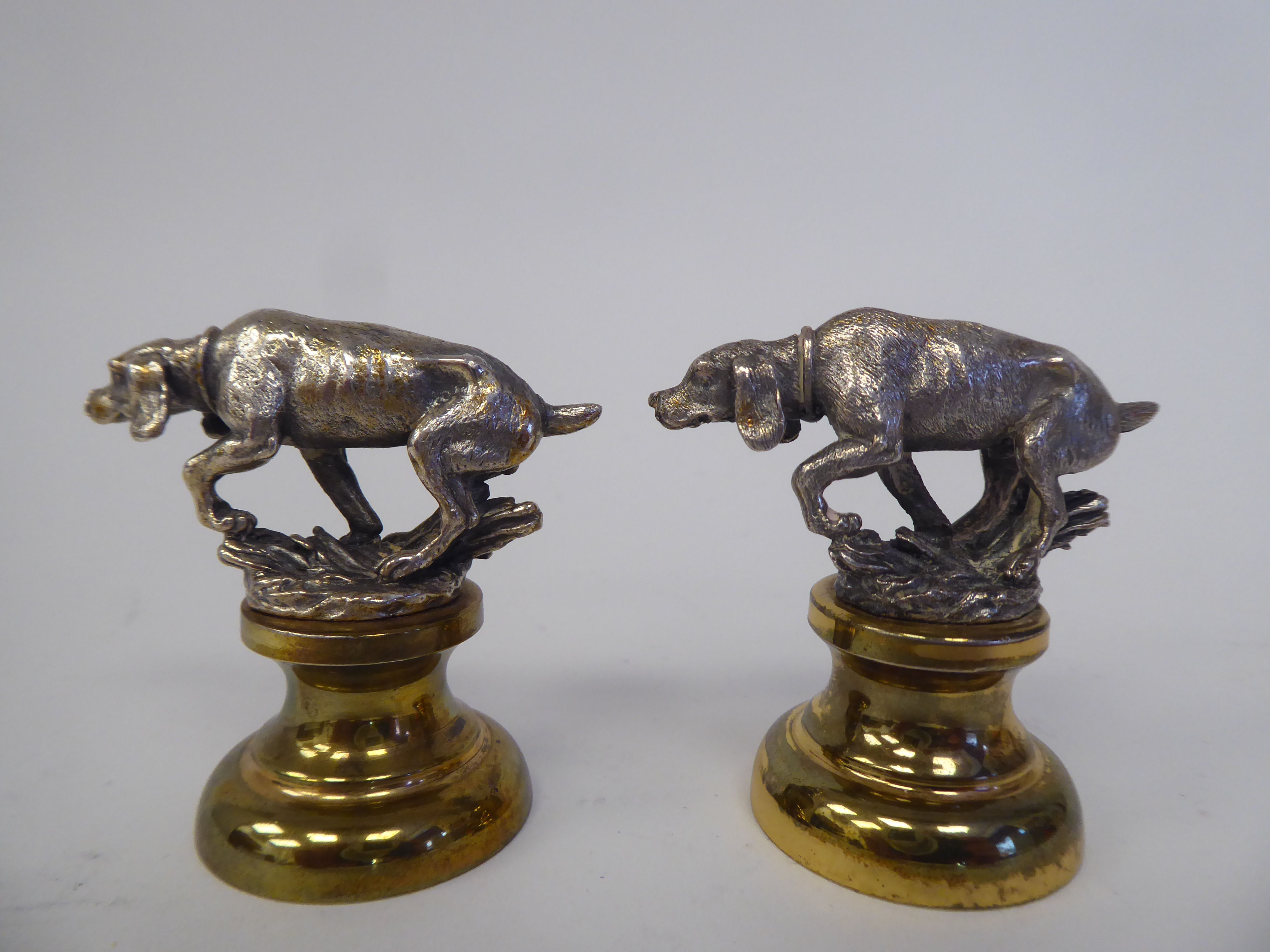 A set of five Holland & Holland silver and gilt coloured metal novelty menu holders, featuring - Image 7 of 8