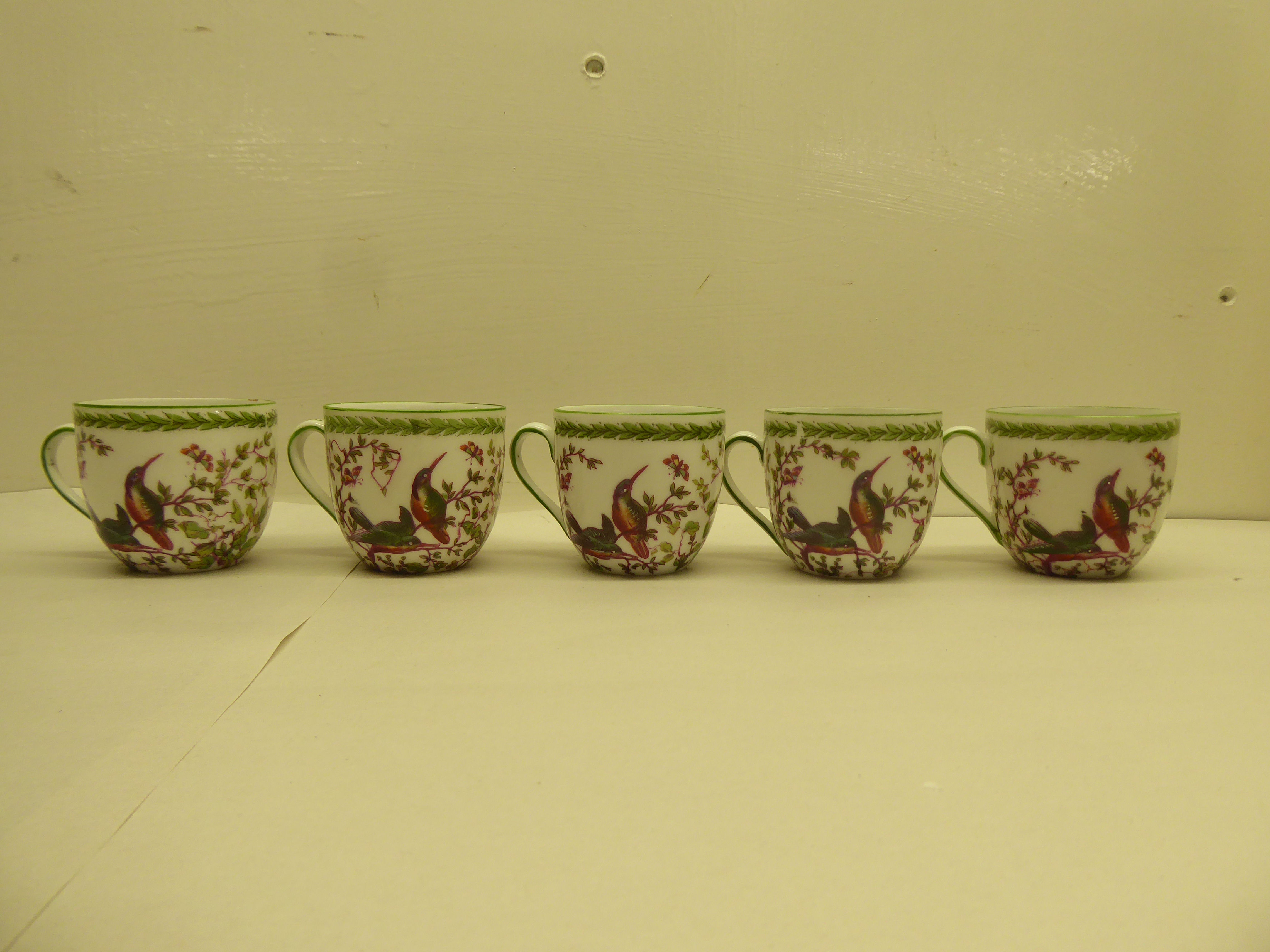 English china, decorated with birds and foliage  comprising a tea and coffee pot with ten cups and - Image 6 of 6