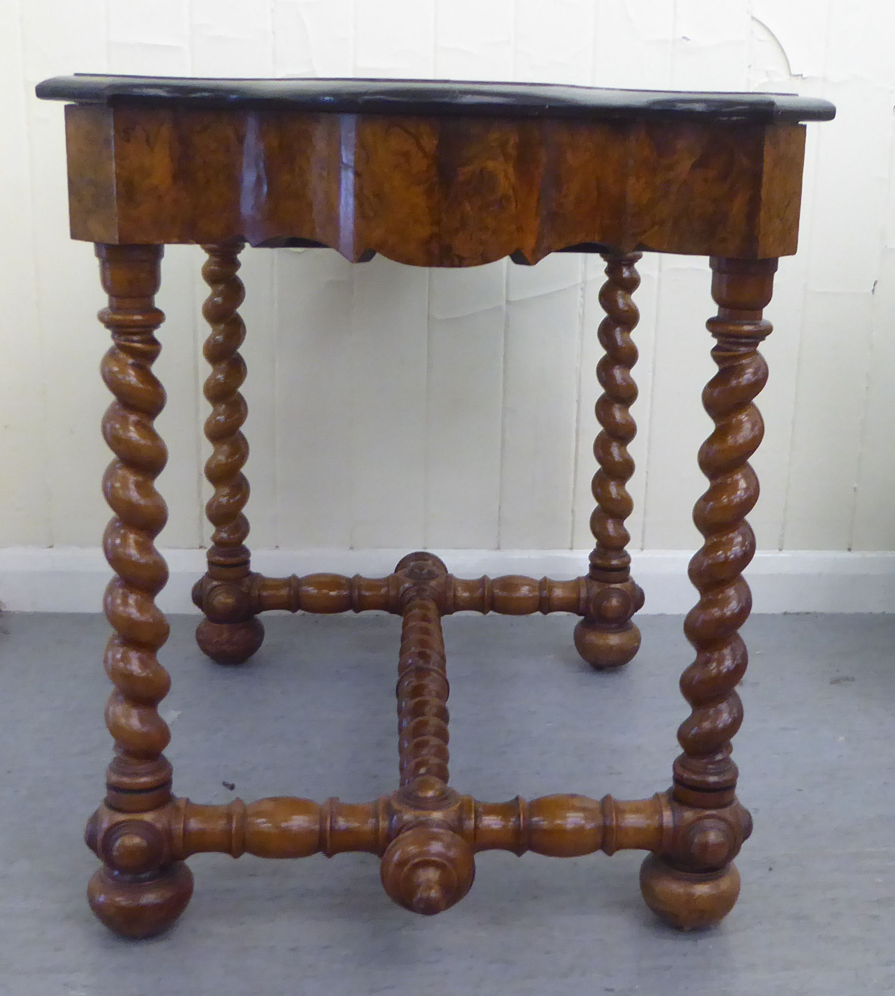 A late 19thC Continental figured walnut and floral marquetry games table with a serpentine - Bild 5 aus 12