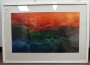 Eric Williams - 'Burning Sunset'  mixed media  bears a signature  16" x 26"  framed