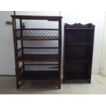 A bentwood and bamboo effect, three tier openfront bookcase  42"h  27"w; and another 1930s oak