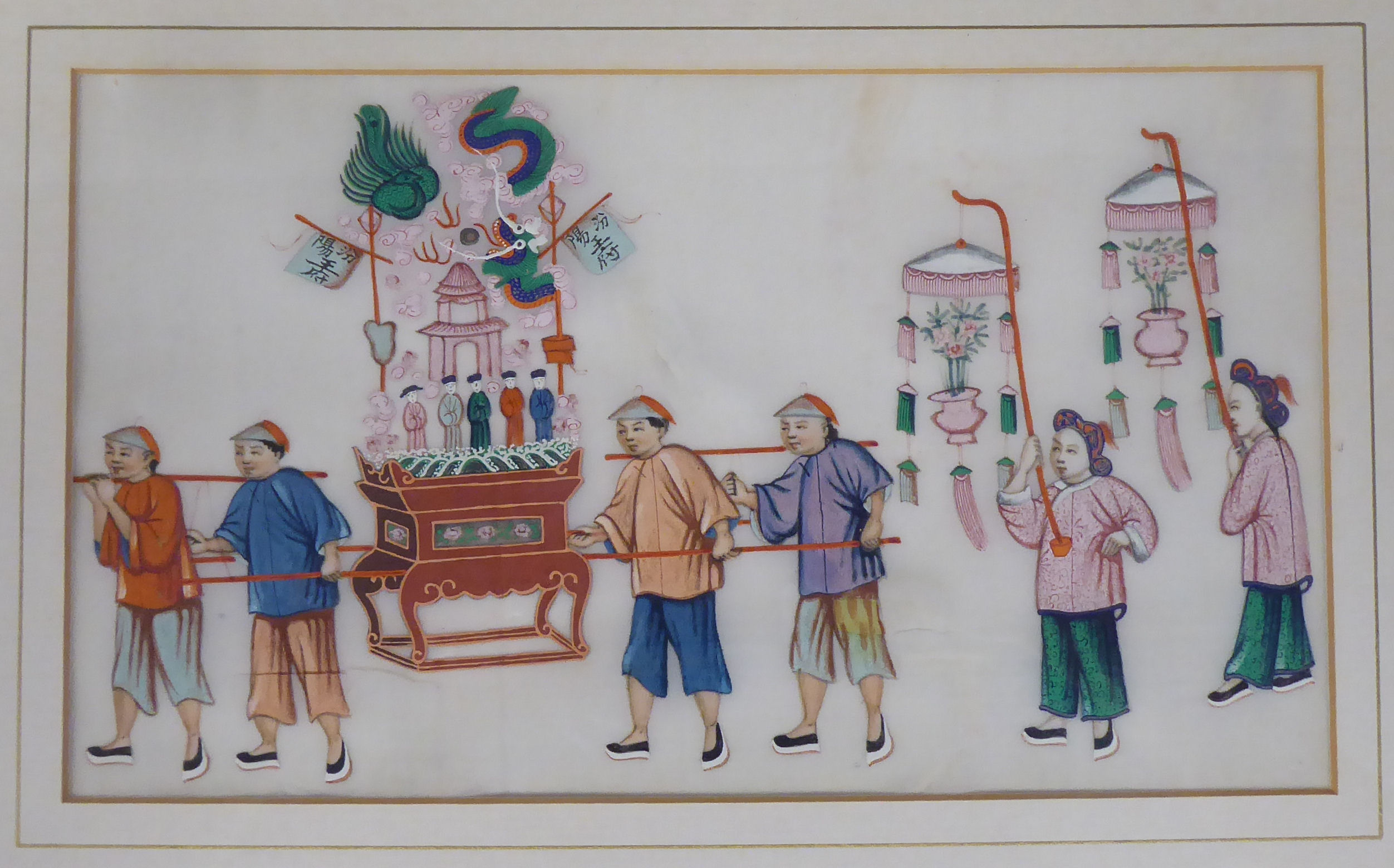 A series of late 19thC Chinese figure studies, featuring interior scenes and processional events - Image 5 of 7