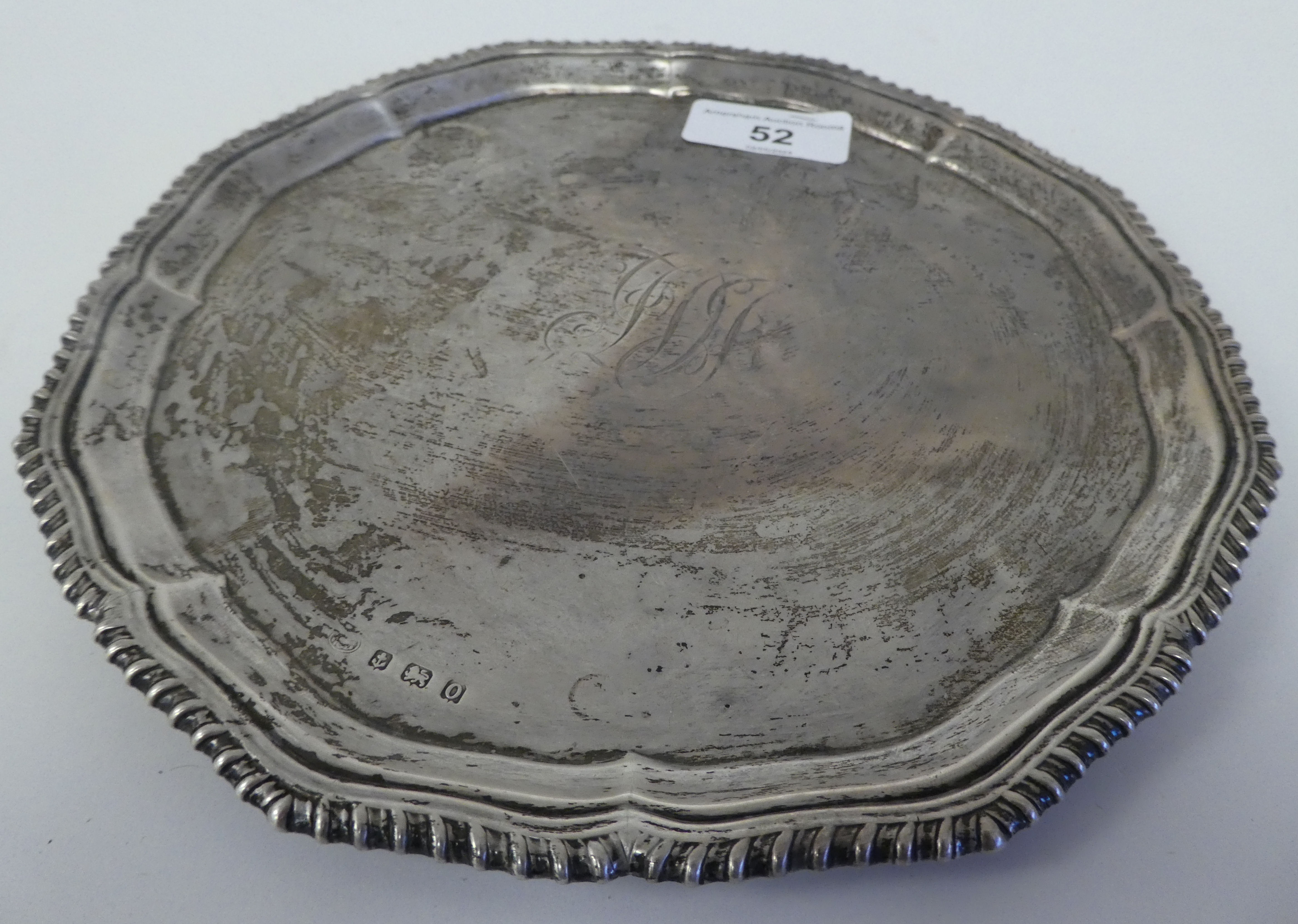 A silver waiter with a raised piecrust border  Alexander Clark & Co  Birmingham 1913  8"dia  (