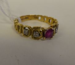 A 9ct gold ruby and diamond set ring