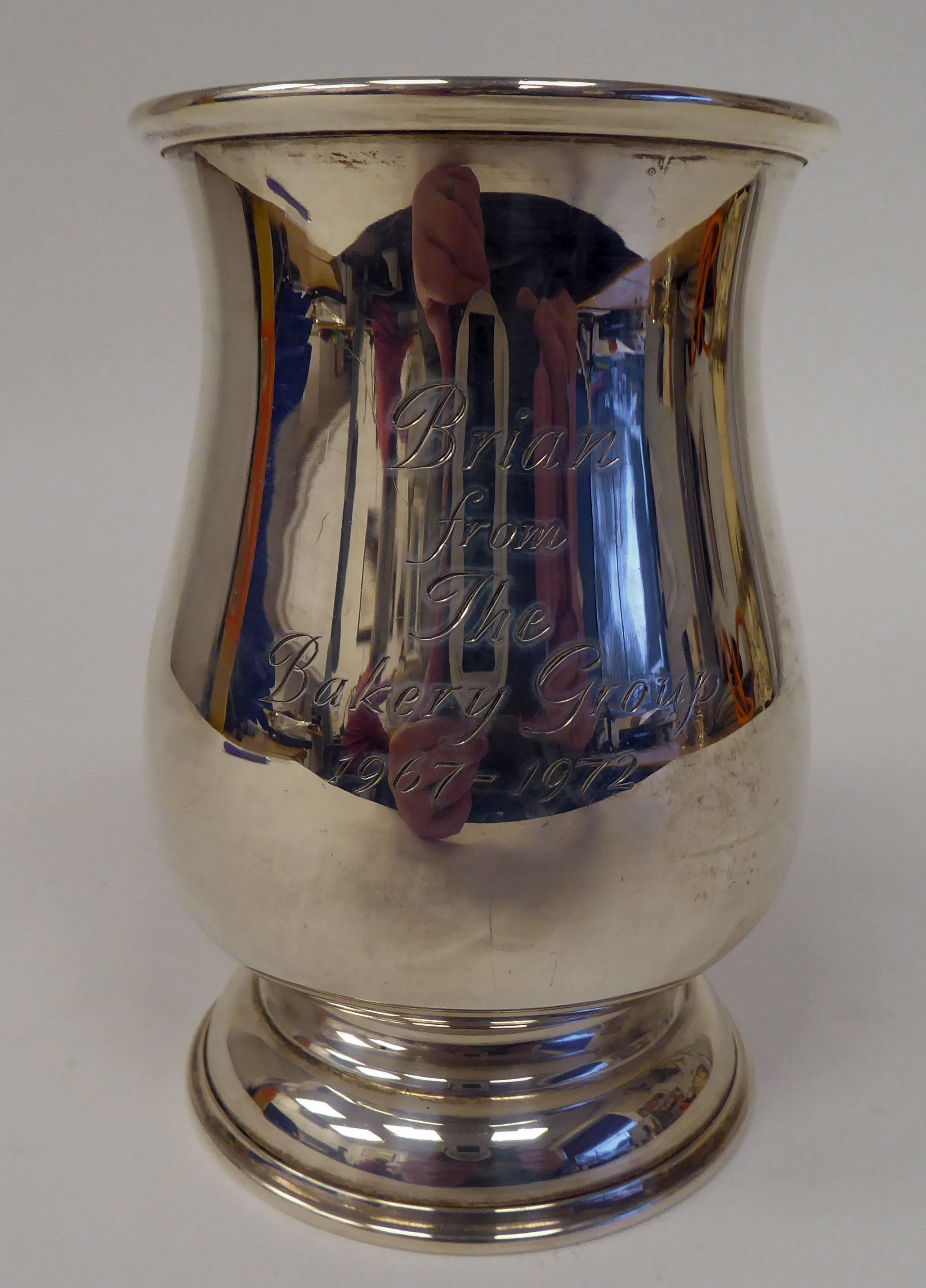 A silver one pint mug of baluster form with an S-scrolled hollow handle, on a deep footrim  AT - Image 2 of 4