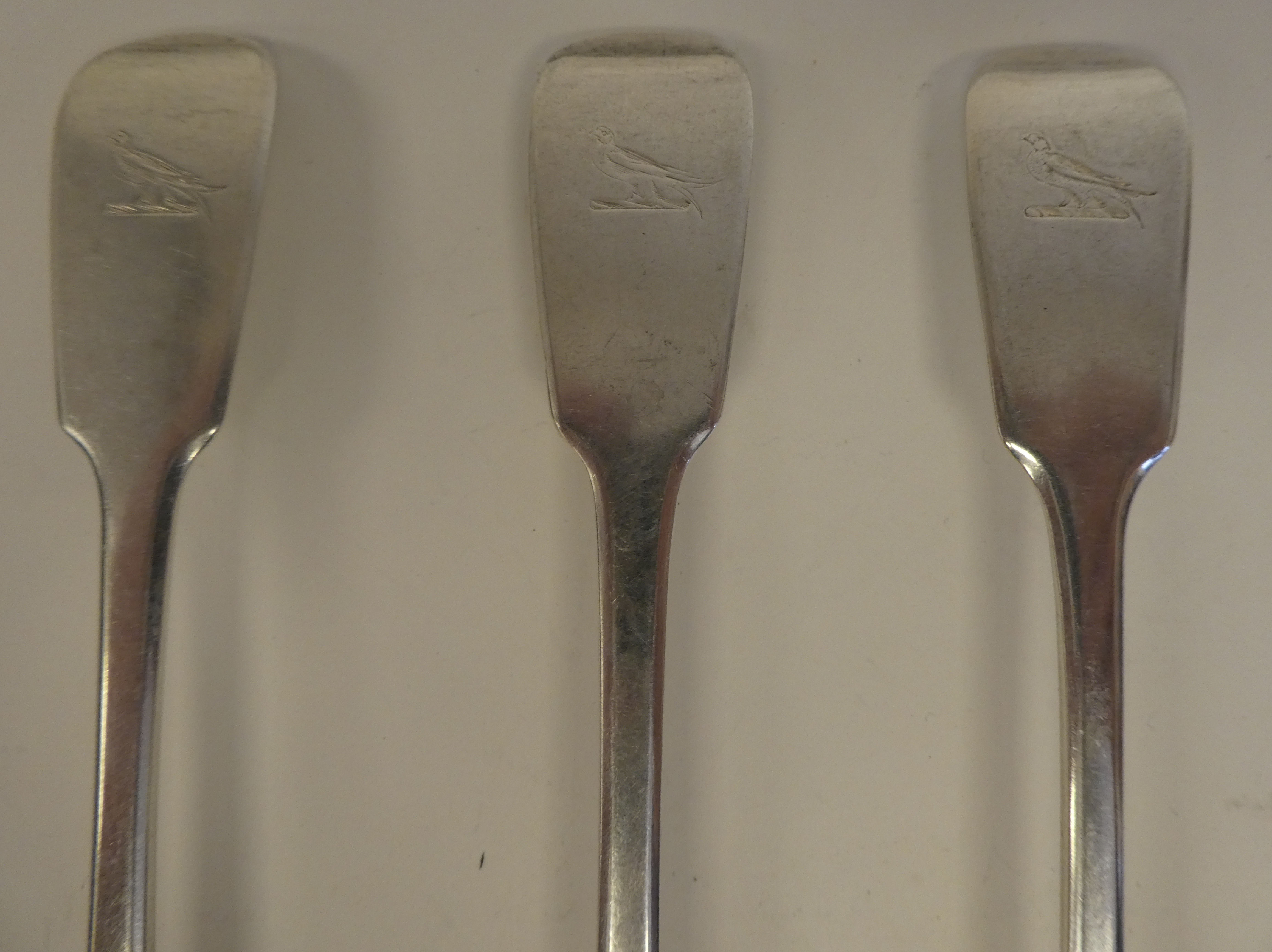 A set of three early Victorian silver fiddle pattern tablespoons  Joseph & Albert Savoury  London - Image 2 of 3