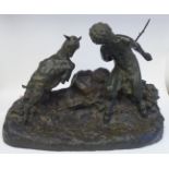 J D'aste - a cast and patinated green bronze sculpture, The Greek God Pan in a confrontation with