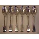 A set of six early Victorian silver fiddle pattern dessert spoons  HH  London  (approx. combined