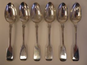 A set of six early Victorian silver fiddle pattern dessert spoons  HH  London  (approx. combined