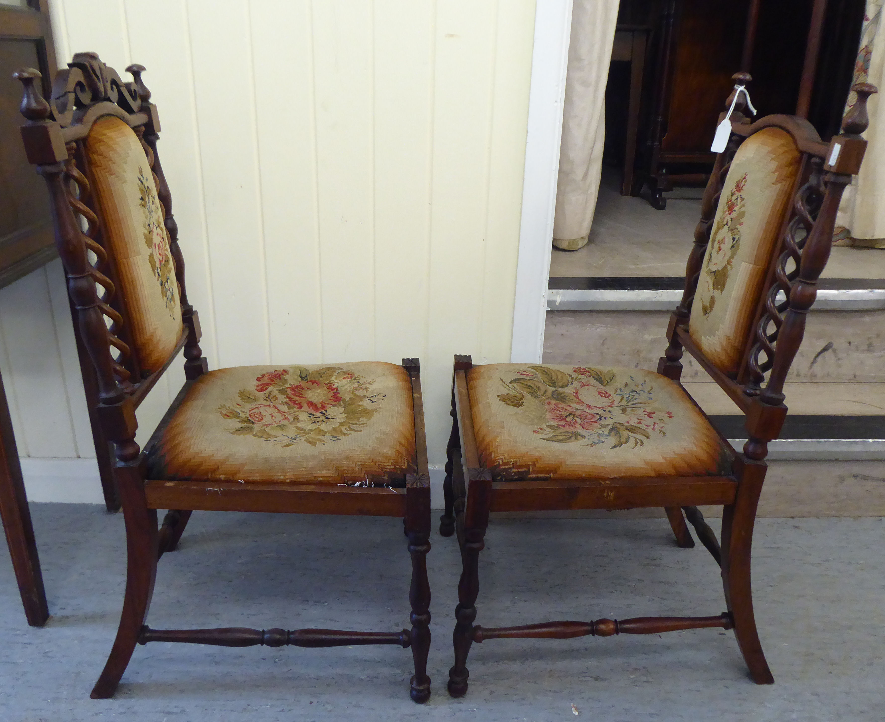A pair of 19thC rosewood framed drawing room chairs of diminutive proportions, each with an - Image 6 of 8