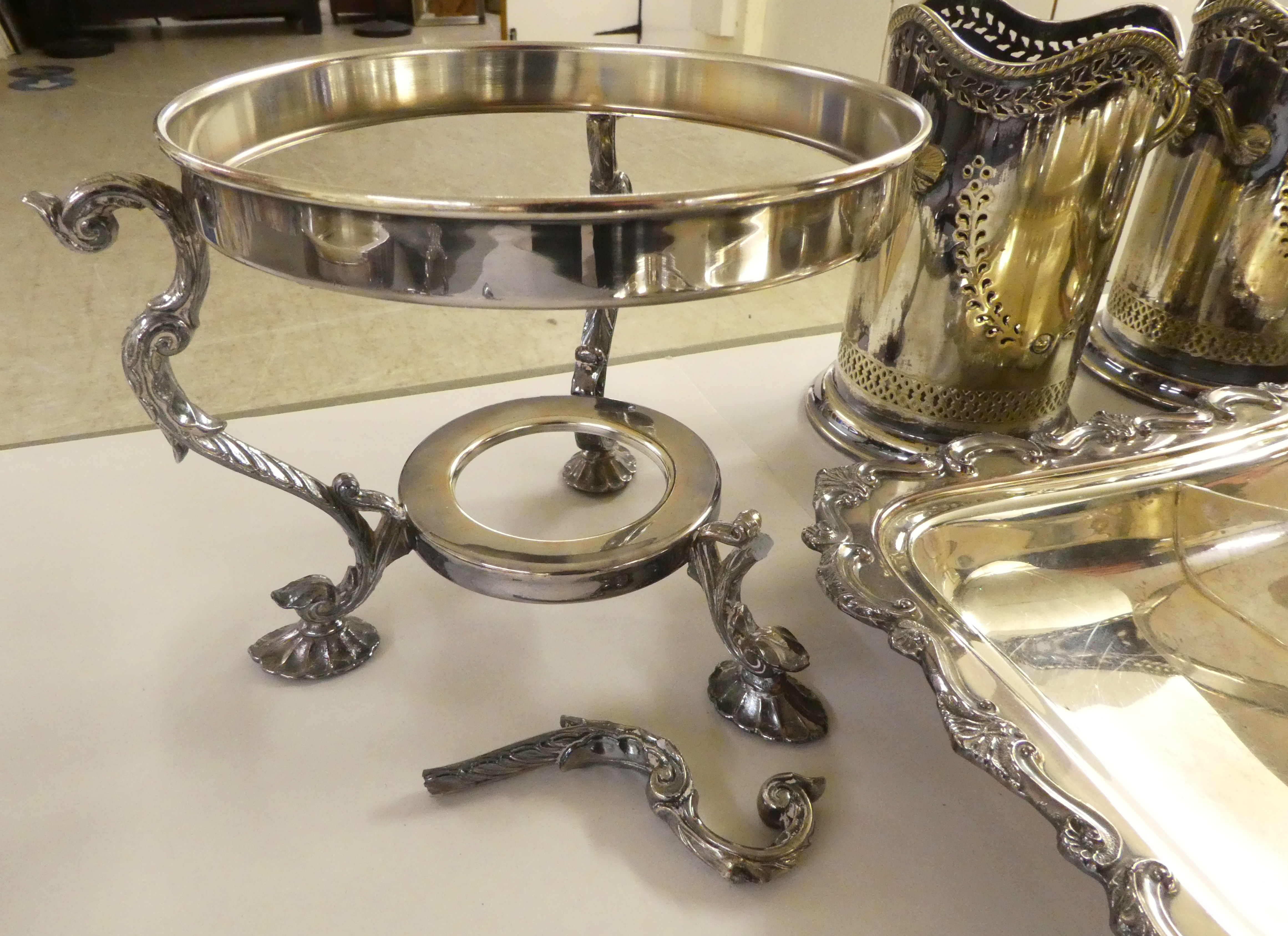 Silver plated tableware: to include a pair of twin handled bottle coasters  7"h - Image 5 of 10