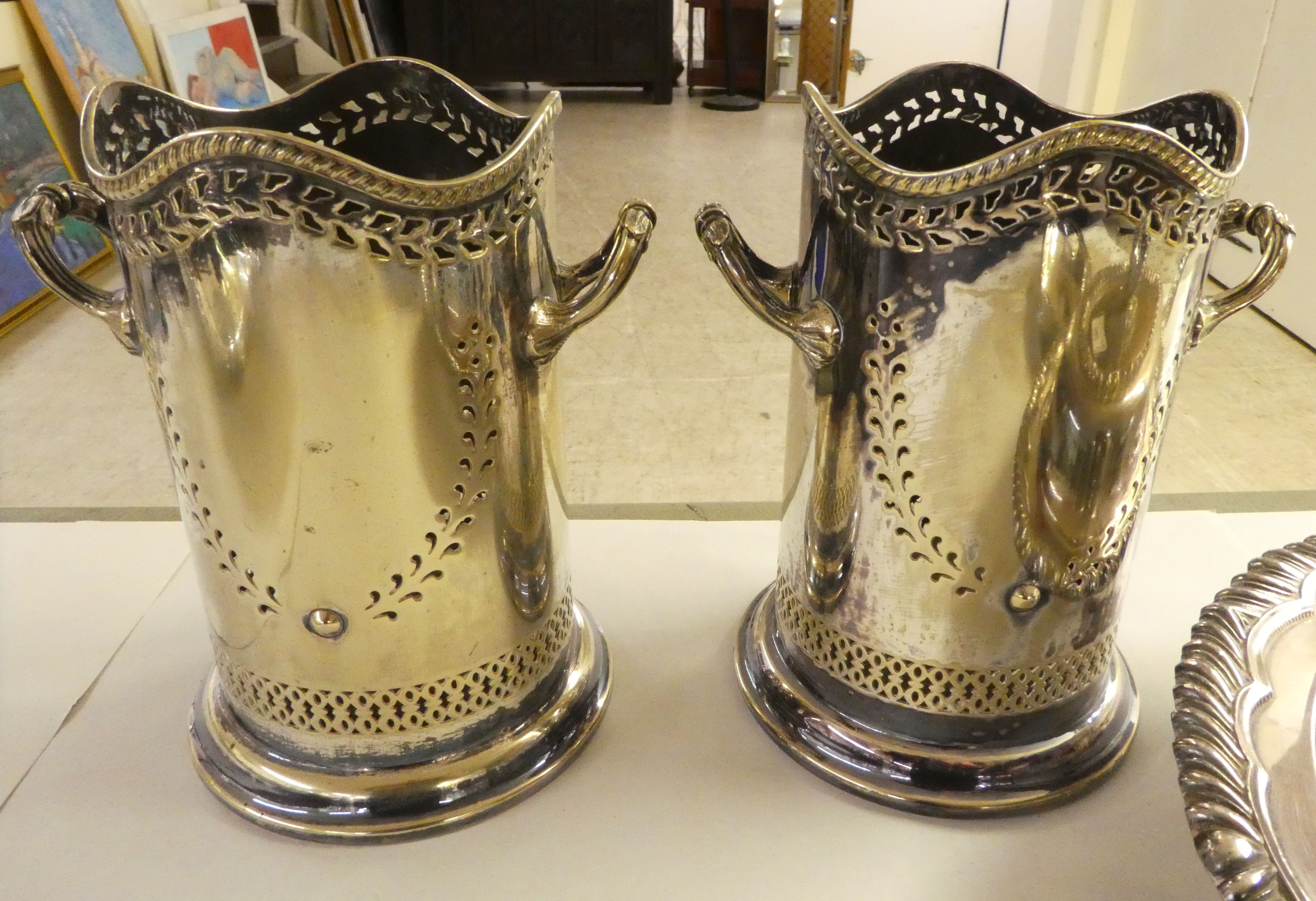 Silver plated tableware: to include a pair of twin handled bottle coasters  7"h - Image 8 of 10