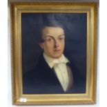 Early/mid 19thC British School - a head and shoulders portrait, a young man wearing a topcoat  oil