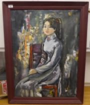 Pham Mui - 'Woman Sitting'  oil on panel  bears an indistinct signature & date  23" x 31"  framed
