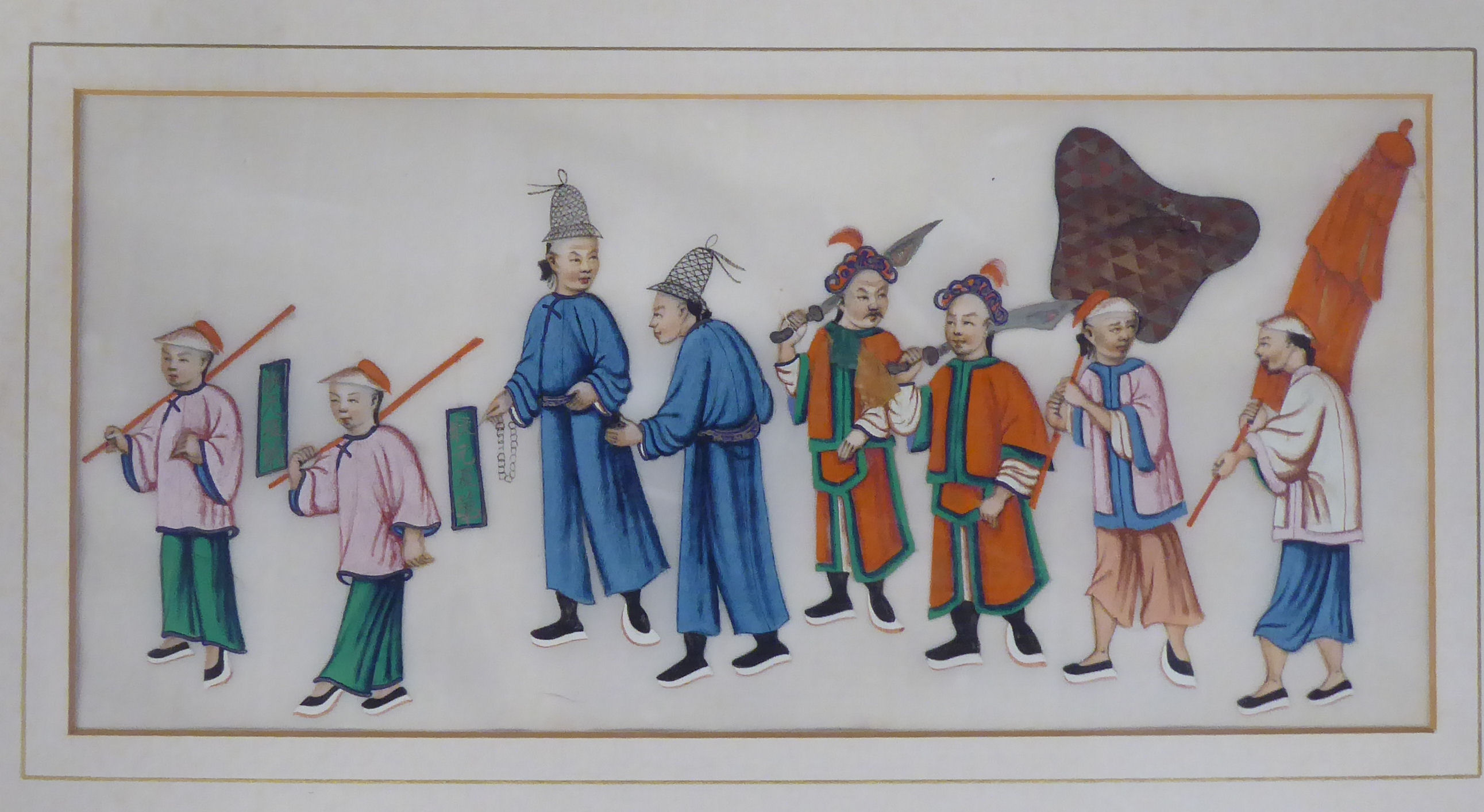 A series of late 19thC Chinese figure studies, featuring interior scenes and processional events - Image 3 of 7