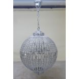 A modern silvered and faux crystal effect ball design, hanging centre light  27"drop