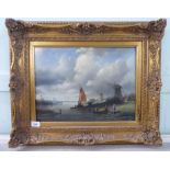 Ross Stefan - a Dutch riverscape  oil on panel  bears a signature  12" x 16"  framed
