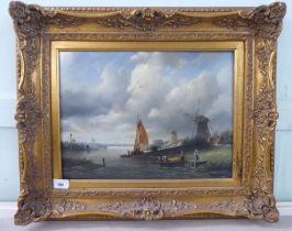 Ross Stefan - a Dutch riverscape  oil on panel  bears a signature  12" x 16"  framed