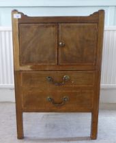 An early 19thC crossbanded and string inlaid mahogany night commode, the galleried tray top with