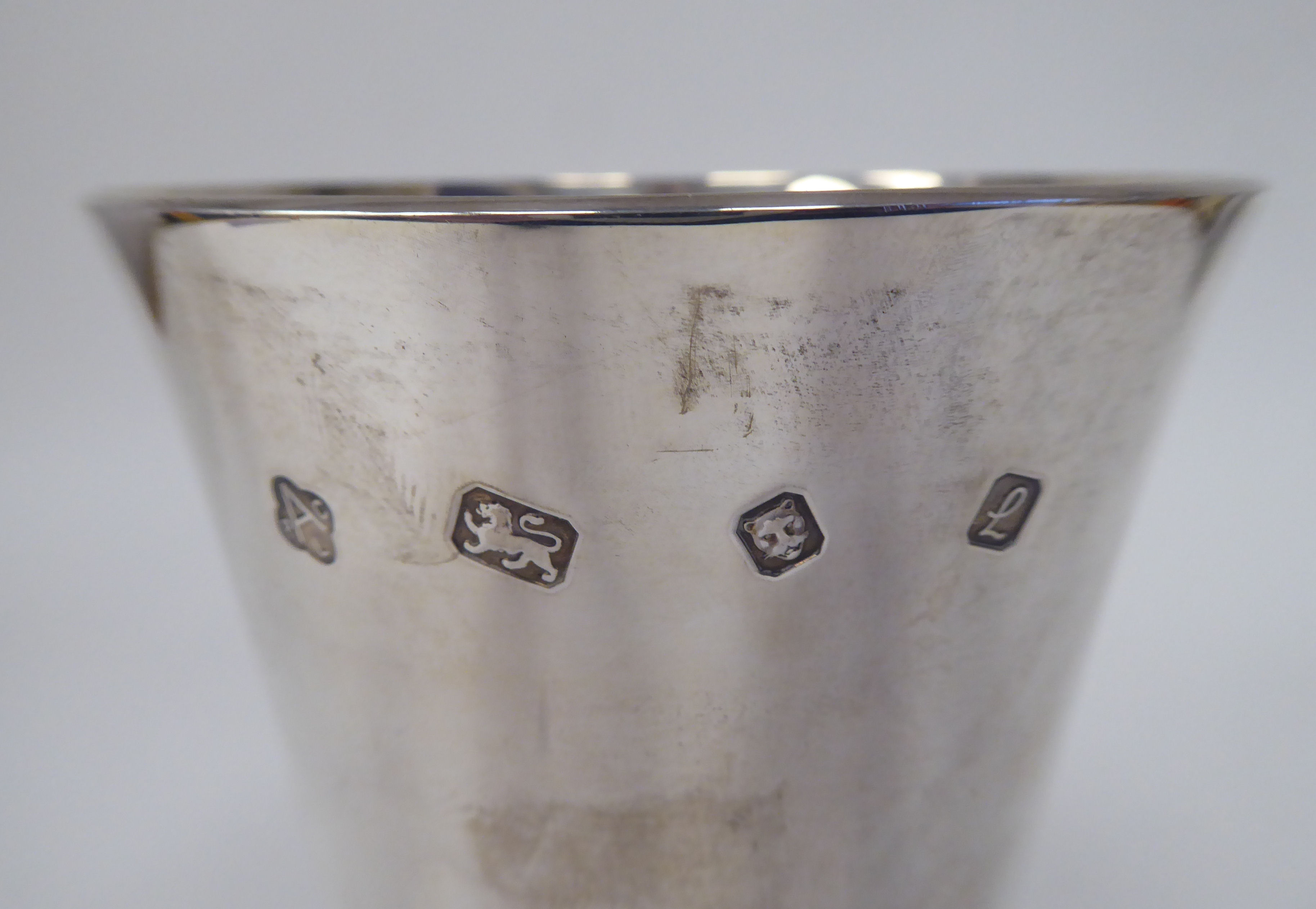 A silver goblet, the bucket shaped bowl over a baluster pedestal and domed foot  Asprey & Co  London - Image 2 of 4