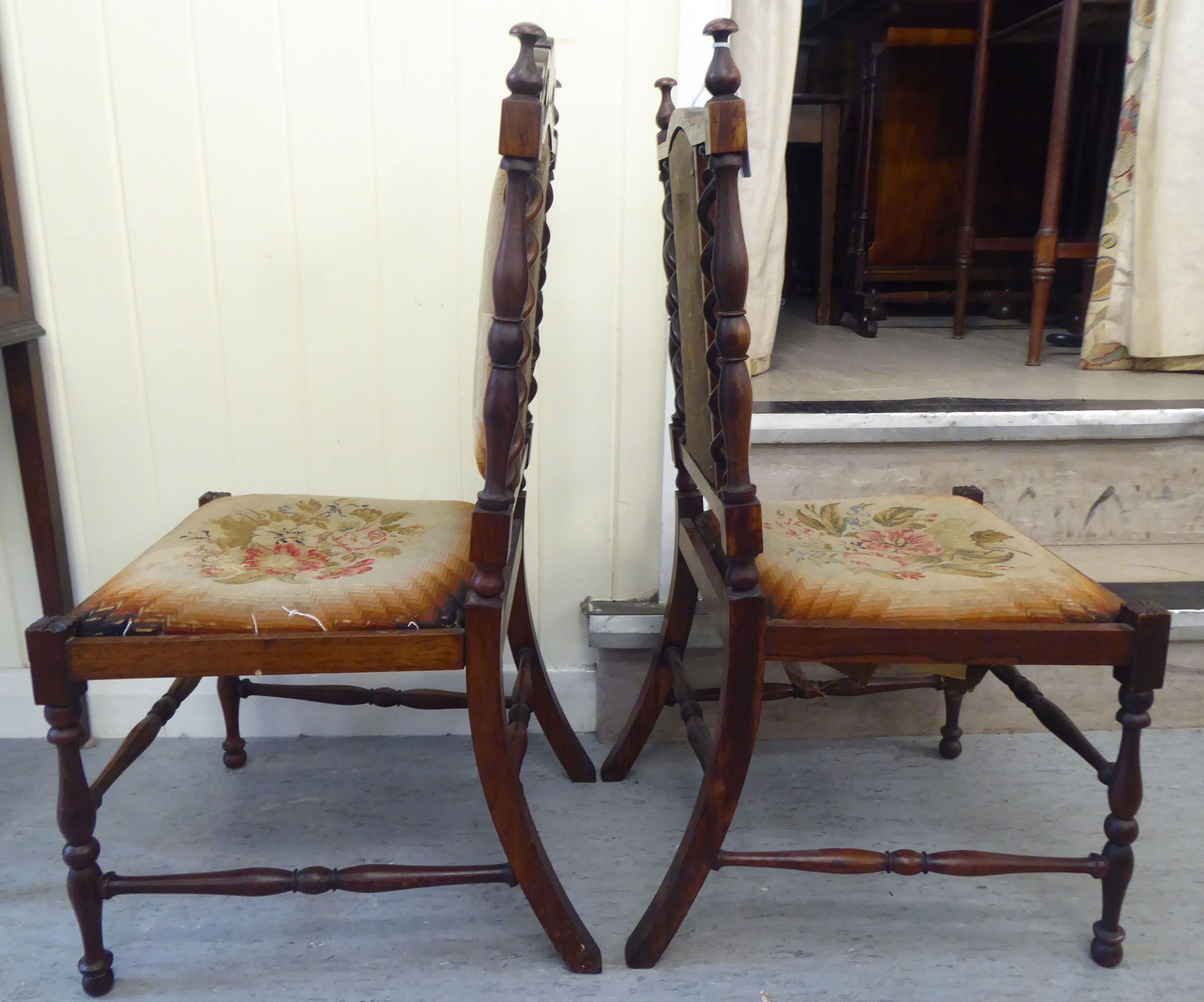 A pair of 19thC rosewood framed drawing room chairs of diminutive proportions, each with an - Image 4 of 8